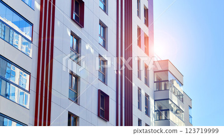 Modern and new apartment building. Multistoried modern, new and stylish living block of flats. Modern and new apartment building. Multistoried modern, new and stylish living block of flats. 123719999