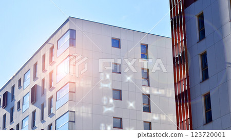 Modern and new apartment building. Multistoried modern, new and stylish living block of flats. Modern and new apartment building. Multistoried modern, new and stylish living block of flats. 123720001