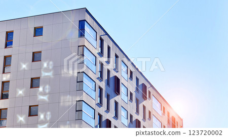 Modern and new apartment building. Multistoried modern, new and stylish living block of flats. Modern and new apartment building. Multistoried modern, new and stylish living block of flats. 123720002