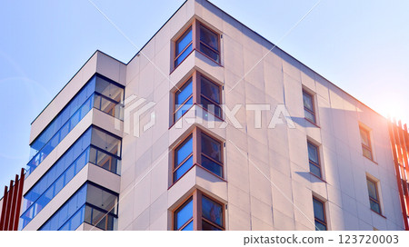 Modern and new apartment building. Multistoried modern, new and stylish living block of flats. Modern and new apartment building. Multistoried modern, new and stylish living block of flats. 123720003
