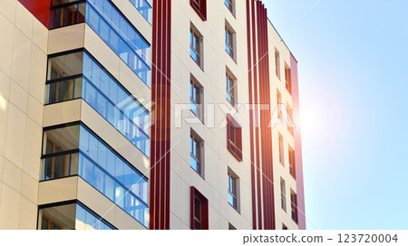 Modern and new apartment building. Multistoried modern, new and stylish living block of flats. Modern and new apartment building. Multistoried modern, new and stylish living block of flats. 123720004