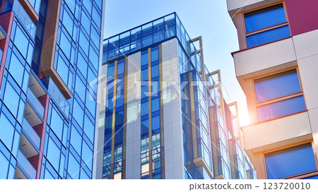 Modern and new apartment building. Multistoried modern, new and stylish living block of flats. Modern and new apartment building. Multistoried modern, new and stylish living block of flats. 123720010