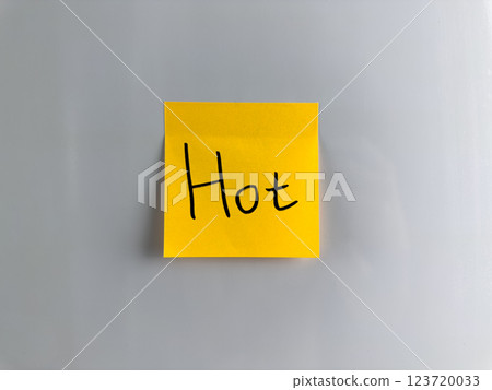 Self adhesive sticky note indicating Hot 123720033