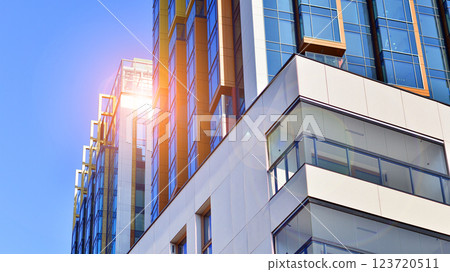 Modern and new apartment building. Multistoried modern, new and stylish living block of flats. Modern and new apartment building. Multistoried modern, new and stylish living block of flats. 123720511