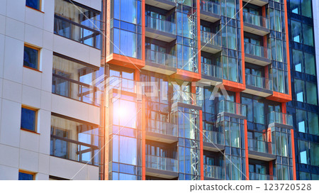 Modern and new apartment building. Multistoried modern, new and stylish living block of flats. Modern and new apartment building. Multistoried modern, new and stylish living block of flats. 123720528