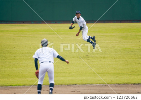 Outfielder throwing the ball to the infield (high school baseball) Outfielder throwing the ball to the infield (high school baseball) 123720662