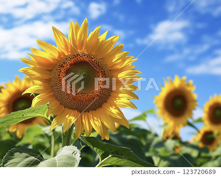 Sunflowers blooming against the blue sky AI image 123720689