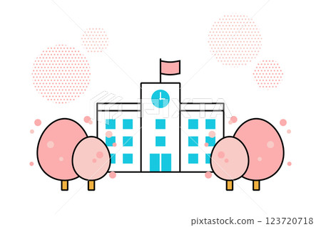 Illustration of a school with cherry blossoms falling 123720718