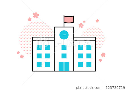 Illustration of a school with cherry blossoms falling Illustration of a school with cherry blossoms falling 123720719