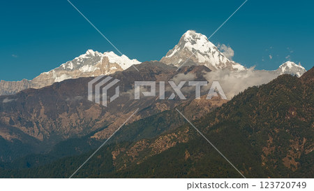Breathtaking views of Annapurna range from Ghorepani, Nepal Breathtaking views of Annapurna range from Ghorepani, Nepal 123720749
