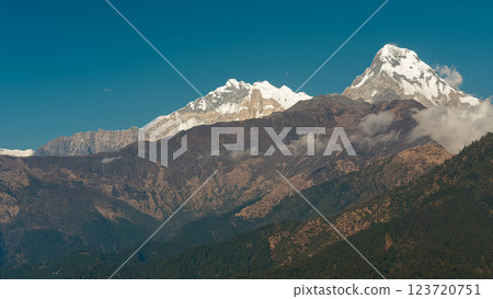 Beautiful views of Annapurna range from Ghorepani, Nepal Beautiful views of Annapurna range from Ghorepani, Nepal 123720751