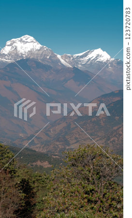 Breathtaking landscapes of Ghorepani Nepal during daytime adventure, pan 123720783