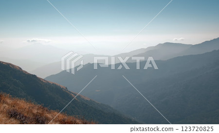 Stunning mountain views and serene landscapes of Ghorepani in Nepal, pan 123720825