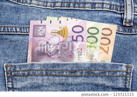 Lesotho Loti  in the pocket of blue jeans 123721115