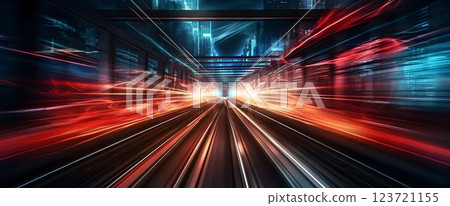 Light Trails with Motion Effect. Red and Blue High Speed Light Effect. Long Exposure 123721155