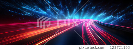 Light Trails with Motion Effect. Red and Blue High Speed Light Effect. Long Exposure Light Trails with Motion Effect. Red and Blue High Speed Light Effect. Long Exposure 123721193