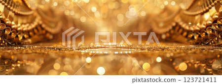 Sikh New Year, Baisakhi, Vaisakhi, abstract luxury gold background, scattering of gold jewelry, horizontal banner, copy space, free space for text 123721411