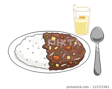 Curry rice, mango lassi and spoon illustration (regular version) Curry rice, mango lassi and spoon illustration (regular version) 123721461