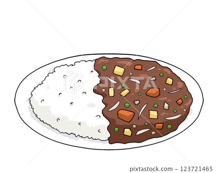 Illustration of curry rice served on a plate (regular version) 123721465