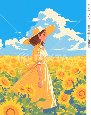 被向日葵包圍的女孩 123721506