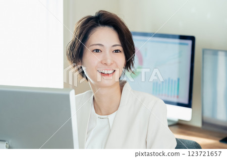 Businesswoman working with digital transformation tools 123721657