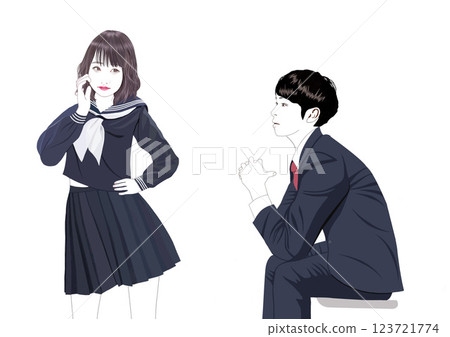 Illustration of a high school boy and girl couple 123721774
