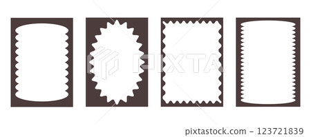 Groovy frame jagged scallop edge, frame text box or border. Curve funky y2k retro form, geometric shape, framework. Wiggle figure, rectangle. 123721839