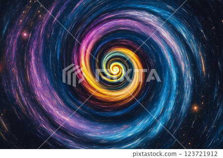 Colorful swirling galaxy creating a mesmerizing vortex effect in space at night 123721912