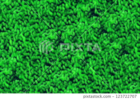 Image of fluorescent green microscopic cells and bacteria crowded together when viewed through a microscope Black background texture Image of fluorescent green microscopic cells and bacteria crowded together when viewed through a microscope Black background texture 123722707