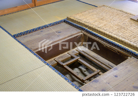 A sunken kotatsu table built under the floor of a Japanese-style room 123722726