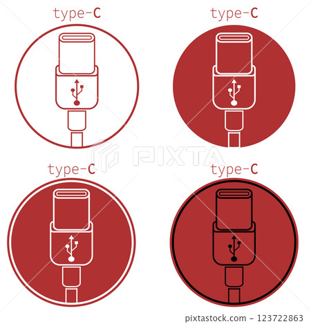 Collection of USB Type-C icons in vector format with varying designs and colors Collection of USB Type-C icons in vector format with varying designs and colors 123722863