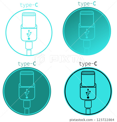 Illustrative icons of USB Type-C connectors in various designs and colors Illustrative icons of USB Type-C connectors in various designs and colors 123722864