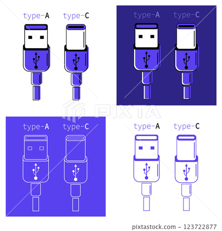 Visual comparison of USB Type A and Type C connectors with clear labeling for easy identification 123722877
