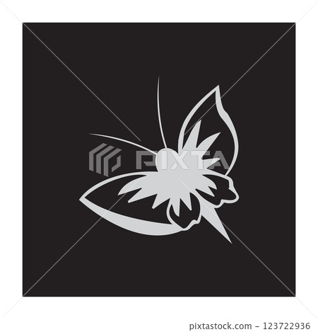 Butterflies silhouette black background on white Background 123722936