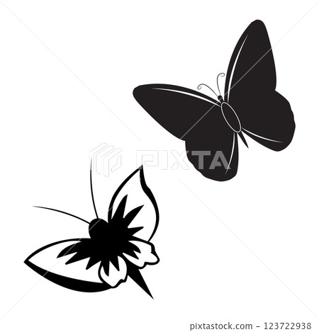 Butterflies silhouette black background on white Background 123722938