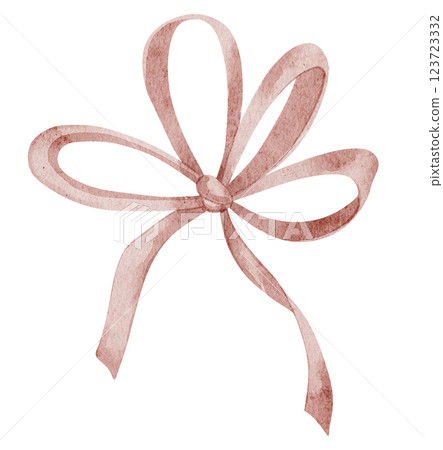 Elegant pink watercolor Bow illustration. Drawing of red ribbon for birthday greeting acrds or party invitations. Art of holiday element for feminine decorations, gift accessories or nursery decor. Elegant pink watercolor Bow illustration. Drawing of red ribbon for birthday greeting acrds or party invitations. Art of holiday element for feminine decorations, gift accessories or nursery decor. 123723332