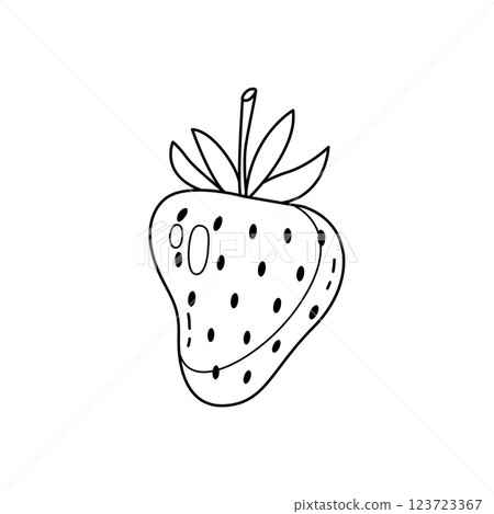 Black and white outline illustration of a strawberry. Hand-drawn, minimalistic design perfect for coloring books, prints, stickers, and graphic design projects. Black and white outline illustration of a strawberry. Hand-drawn, minimalistic design perfect for coloring books, prints, stickers, and graphic design projects. 123723367
