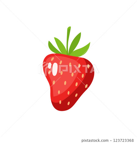 Vibrant strawberry illustration with glossy red texture and fresh green leaves. Perfect for healthy eating, summer recipes, and organic food themes. Ideal for ads, packaging, and educational projects 123723368