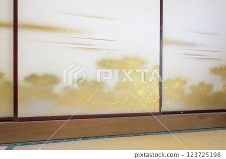Gold leaf sliding doors in an old house Gold leaf sliding doors in an old house 123725198