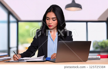 在辦公室工作的女人 在辦公室工作的女人 123725384