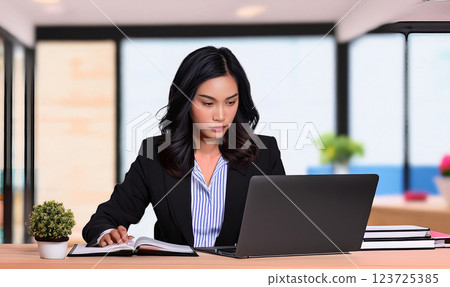 一位女士在電腦螢幕前工作 123725385