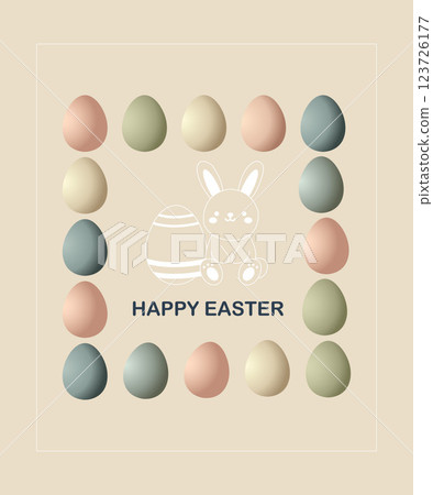 Charming Easter Design with Bunny and Colorful Eggs 123726177