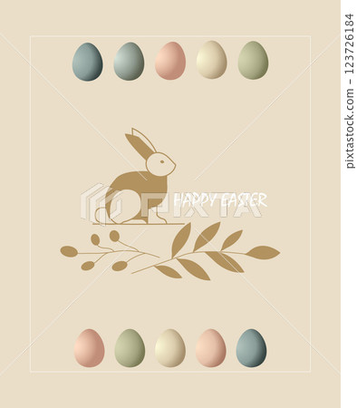 Stylish Easter Design with Bunny and Colorful Eggs 123726184