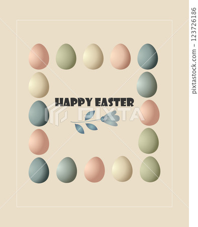 Festive Easter Design with Colorful Eggs and Floral Elements 123726186