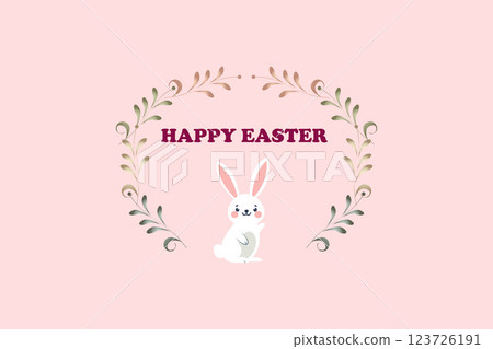 Happy Easter with a Delightful Bunny Framed by Elegant Floral Elements 123726191