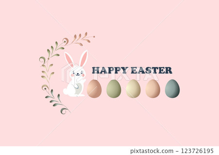 Playful Easter Design with Bunny and Pastel Eggs 123726195