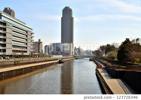 View of Motomura Bridge from Shimizu Bridge/Yokojukkan River (Koto-ku, Tokyo) [March 2025] 123726346