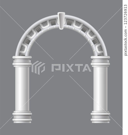 Ancient roman arch. Architectural stone or marble arch. Portal greek castle or luxury facade building entrance with pillars columns. Creative isolated arch design. Vector cartoon illustration 123726913