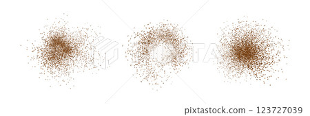 Chocolate and coffee powder, scattered cocoa on a light background. Particles of earth and dust. Brown sand texture.Top view of the cake. Chocolate and coffee powder, scattered cocoa on a light background. Particles of earth and dust. Brown sand texture.Top view of the cake. 123727039