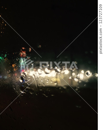 Neon lights reflected on rainy glass at night Neon lights reflected on rainy glass at night 123727109